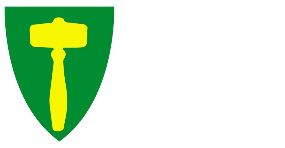 Bli med på «Tid til å leve»! Rindal kommunes kommunevåpen. En gul ordførerklubbe på grønn bunn.