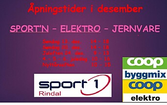 Åpningstider i desember: Sport'n, Elektro og Jernvare i Rindal