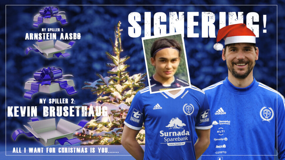 Trener Webjørn Holten (t.h.) og Surnadal IL Fotball har signert Arnstein Aasbø og Kevin Brusethaug (t.v.) fra henholdsvis Strindheim og KBK.
