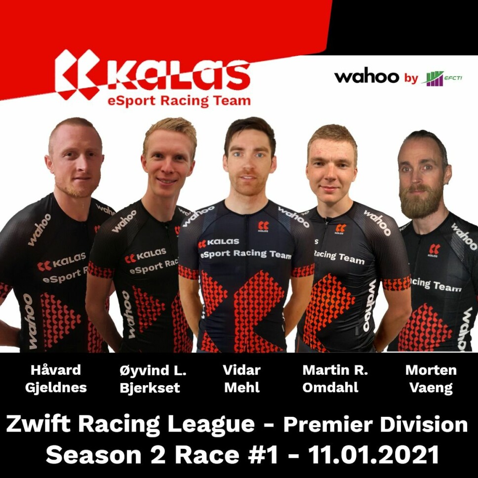 Håvard Gjeldnes og lagkameratene i Kalas eSport Racing Team, som mandag syklet Richmond UCI Reverse.