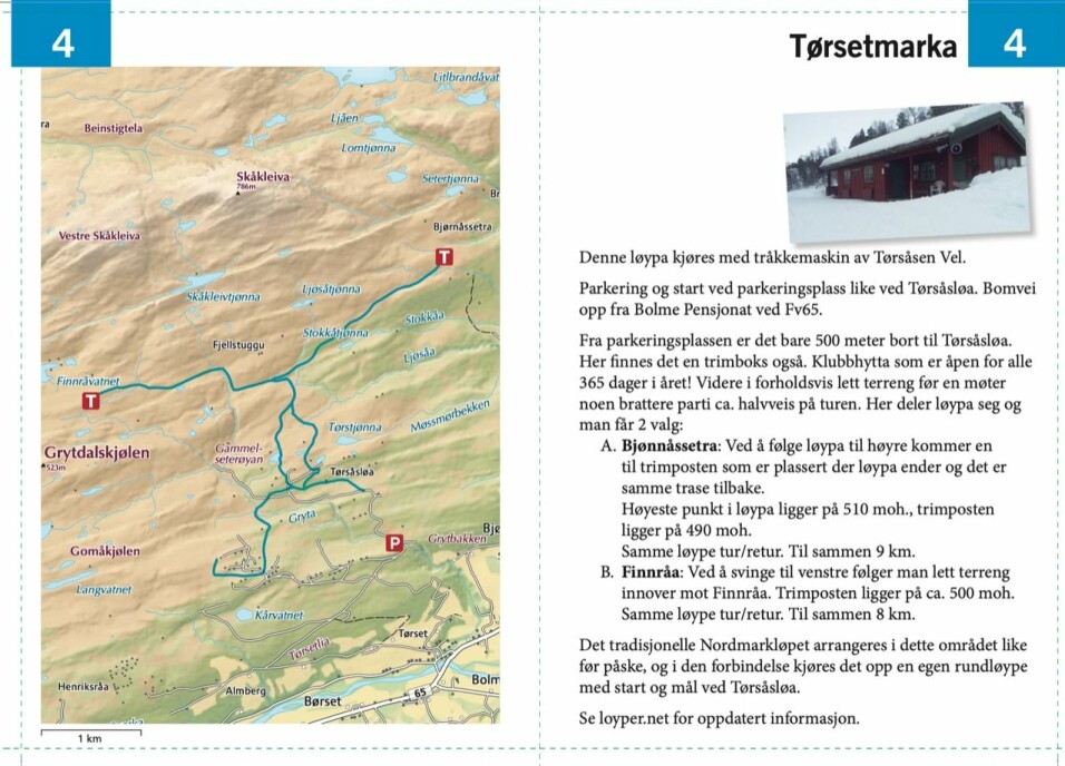 Kart og løypeforklaring til Finnråa fra Turstiheftet