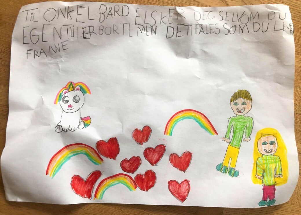 Helles datter, Ane (7 år), har tegnet denne flotte tegningen til onkel Bård Helles datter, Ane (7 år), har tegnet denne flotte tegningen til onkel Bård