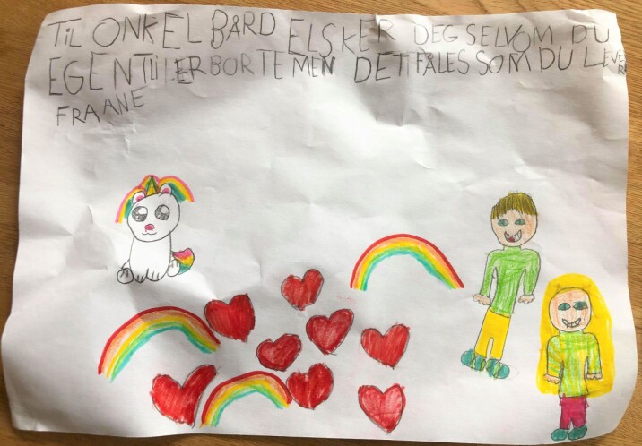Helles datter, Ane (7 år), har tegnet denne flotte tegningen til onkel Bård