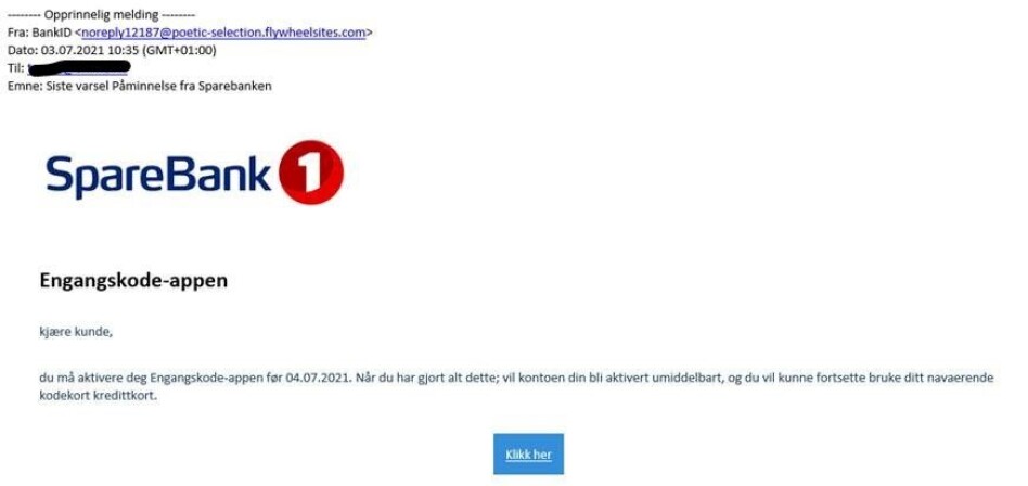 Eksempel på forsøk på phishing.