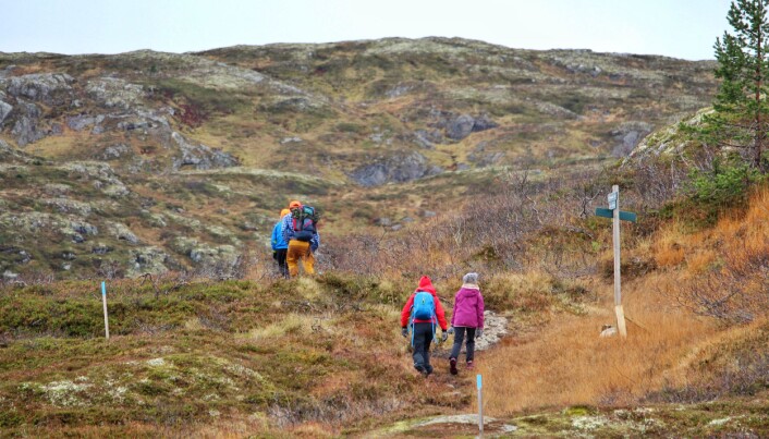 Familien Bø Øyasæter fortsetter langs stien mot Tifjellet. Familien Bø Øyasæter fortsetter langs stien mot Tifjellet.
