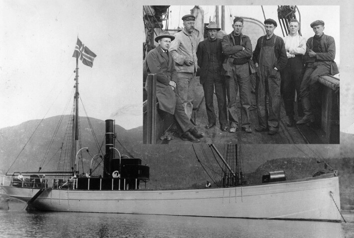 DS «Bøfjord». Mannskapet (rundt 1924) er frå venstre skipper Broder Sæther (Kringlå), maskinist Ludvig Larsen, styrmann Ole Storsæter, matros Arker Enoksen, fyrbøtar Magnar Enoksen, stuert Gunnar Settem (Lyngmo; Elvetun) og matros Leif Sæther (Kringlå). DS «Bøfjord». Mannskapet (rundt 1924) er frå venstre skipper Broder Sæther (Kringlå), maskinist Ludvig Larsen, styrmann Ole Storsæter, matros Arker Enoksen, fyrbøtar Magnar Enoksen, stuert Gunnar Settem (Lyngmo; Elvetun) og matros Leif Sæther (Kringlå).