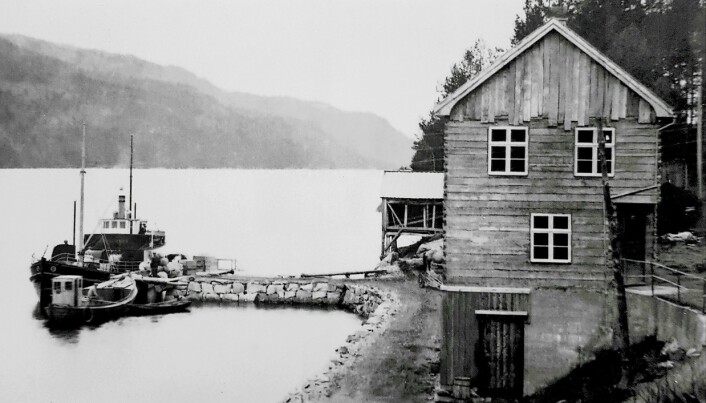 Frå boka: Dampen «Nordmøre» ved nybygde Strandly i Bøverfjorden 1927 Frå boka: Dampen «Nordmøre» ved nybygde Strandly i Bøverfjorden 1927