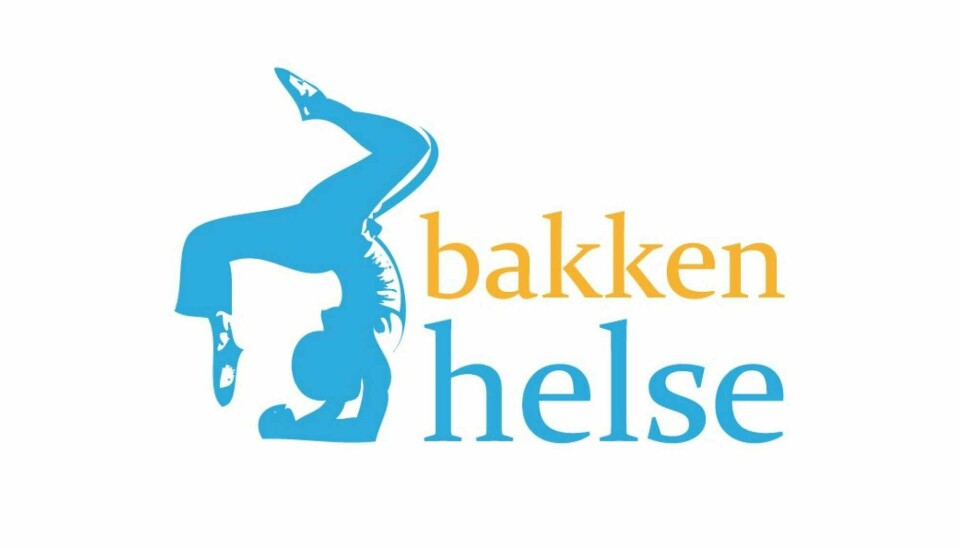 Logo for Bakken helse, med en silhuett av et menneske som står på hodet i yoga-positur.