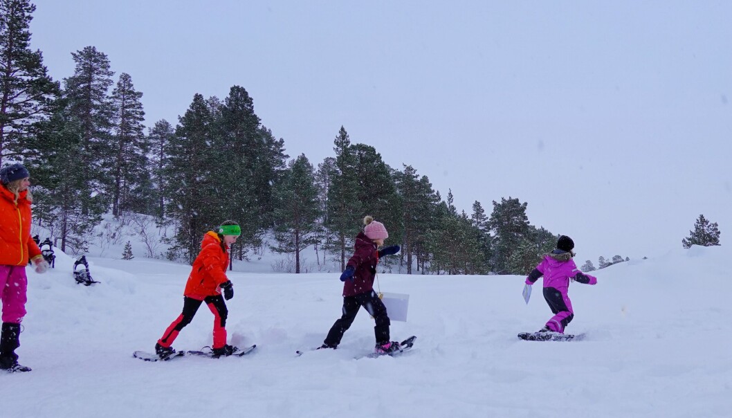 Åse Børset sender et lag ut på trugeorientering med kart og kompass. Åse Børset sender et lag ut på trugeorientering med kart og kompass.