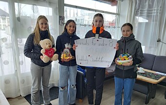 Fire 8. klassinger i Rindal samlet inn 8.000 til Ukraina