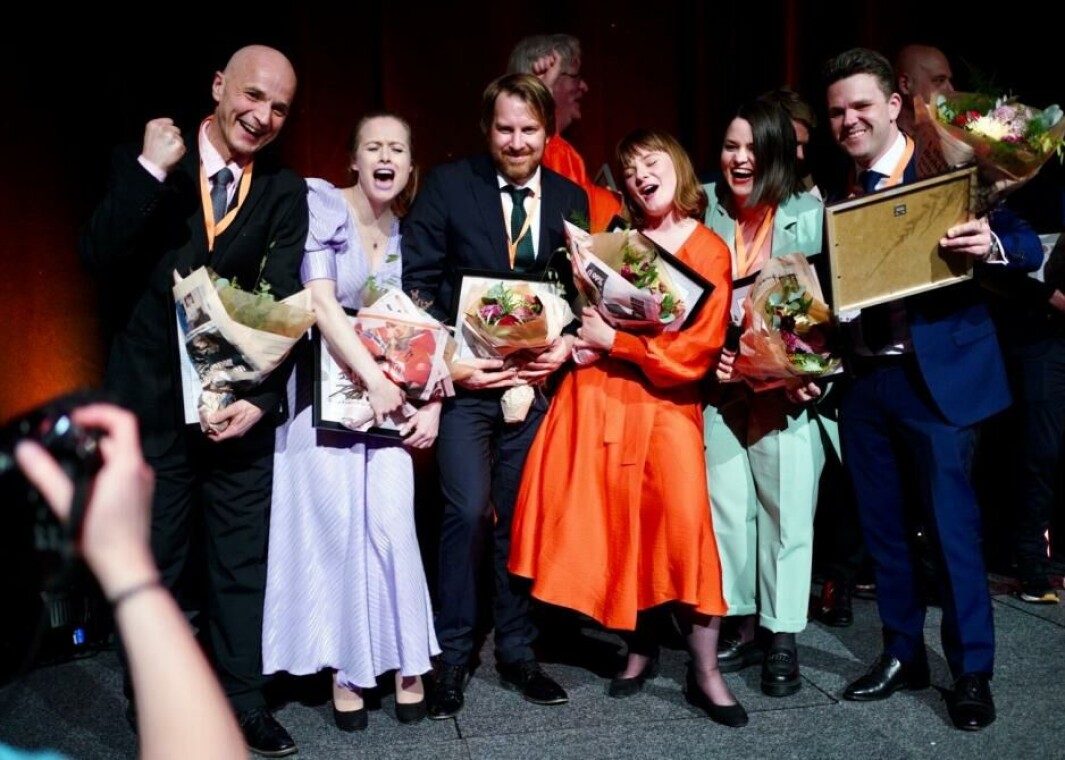 Sigrid Gausen (nr. 3 f.h) sammen med kollegene i Aftenposten. Sigrid Gausen (nr. 3 f.h) sammen med kollegene i Aftenposten.