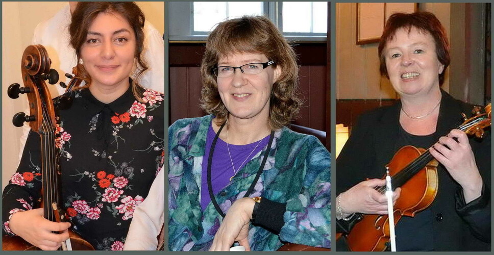 Zhala, Ebba og Synnøve spelar Handel, folketonar og orkestersatsar til koret.
