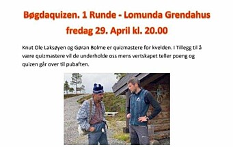 Bøgdaquizen 1. runde - Lomunda Grendahus fredag 29. april kl. 20.00