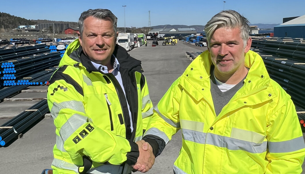 F. v. Jan Kenneth Bartolo, Pipelife sin fagekspert og prosjektingeniør på PE og Raymond Molund, salgssjef for Egeplast i Norge. F. v. Jan Kenneth Bartolo, Pipelife sin fagekspert og prosjektingeniør på PE og Raymond Molund, salgssjef for Egeplast i Norge.