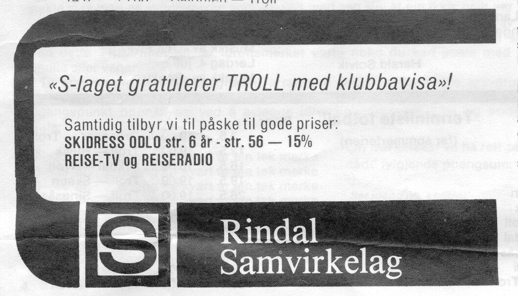 Annonse fra den første utgaven av Trollposten april 1981. Annonse fra den første utgaven av Trollposten april 1981.