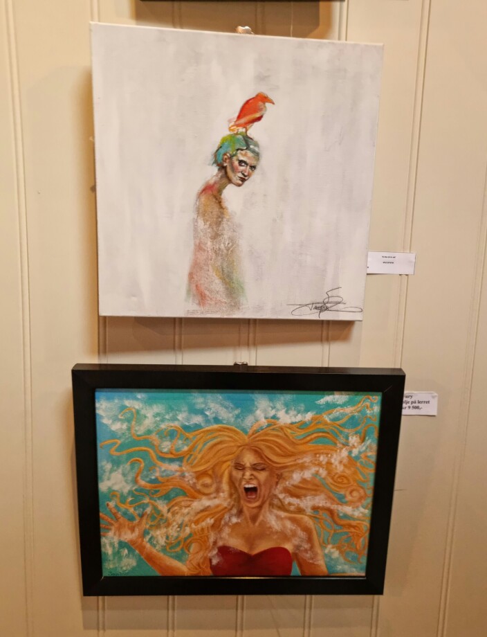 Følelser er et tema de to kunstnerne har felles. Øverst "Si ikke alt du vet" av Tanja Silseth Vean. Nederst "Fury" av Inga Dalsegg Følelser er et tema de to kunstnerne har felles. Øverst "Si ikke alt du vet" av Tanja Silseth Vean. Nederst "Fury" av Inga Dalsegg