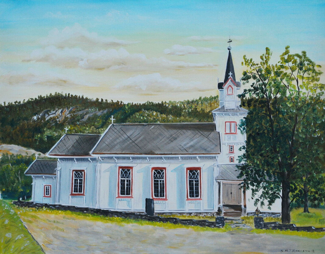 Åsskard kyrkje. Måleri av Sigrun Hesjehagen. Åsskard kyrkje. Måleri av Sigrun Hesjehagen.