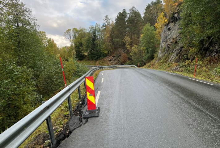 Vegkant i oppløsning og dårlig sikt på grunn av skog og kratt ved vegen ved Djupdalsbrua. Vegkant i oppløsning og dårlig sikt på grunn av skog og kratt ved vegen ved Djupdalsbrua.