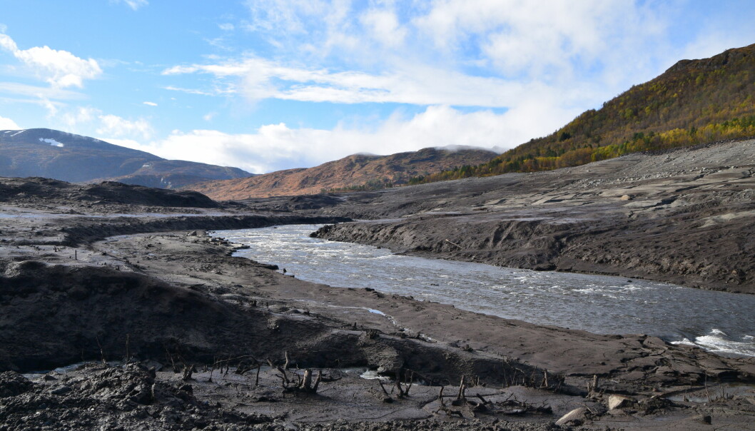 Det renner hele tida vann i det gamle elveløpet på bunnen av Foldsjøen. Vannet slippes forbi Foldsjødammen for å sikre minstevannføring i Surna.