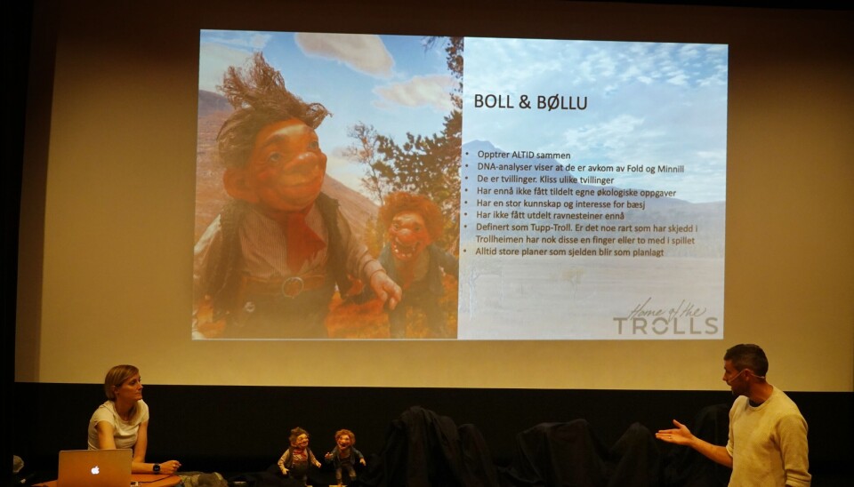 Frå Rindalshuset då Åse Børset og Gøran Bolme presenterte sin funn om snåtrolla Boll og Bøllu.