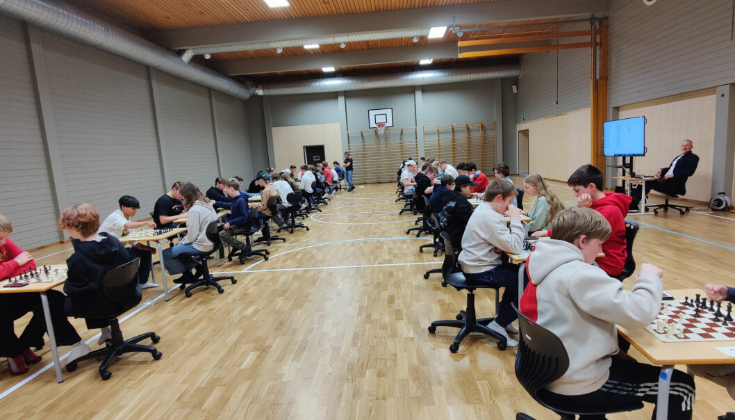 Konsentrerte sjakkspelarar. Denne gongen var turneringa i gymsalen. Konsentrerte sjakkspelarar. Denne gongen var turneringa i gymsalen.