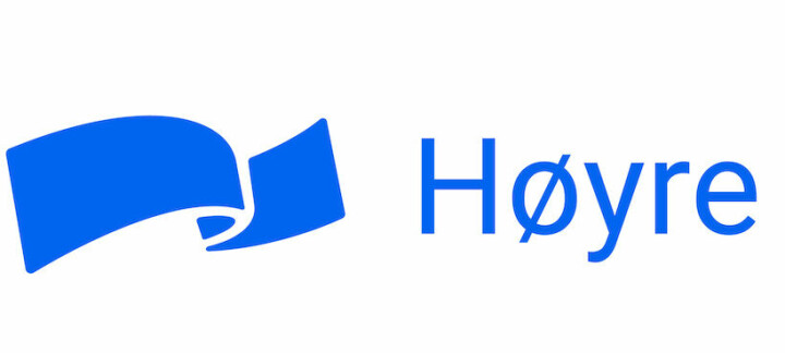 Partiet Høyre sin logo. En blå sløyfe til venstre og 'Høyre' i blå skrift.