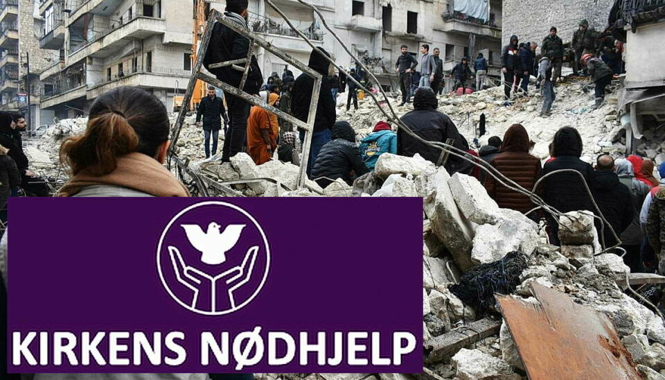 Bilde fra jordskjelvet i Tyrkia og Syria. I hjørnet nederst til venstre er logoen til Kirkens nødhjelp.