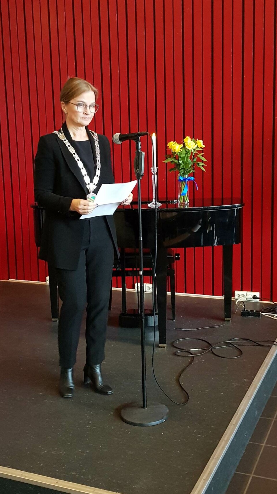 Margrete tala til dei oppmøtte. – Norge står saman med Ukraina, sa ordføraren. Margrete tala til dei oppmøtte. – Norge står saman med Ukraina, sa ordføraren.