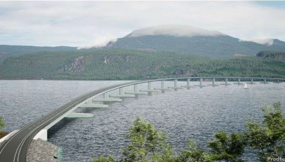 Illustrasjon over hvordan ei flytebru over Todalsfjorden kan se ut