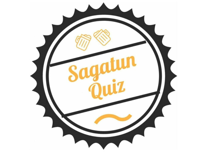 Quiz på Sagatun 3. oktober En rund logo med påskrift Sagatun Quiz. Blant annet med to ølglass.