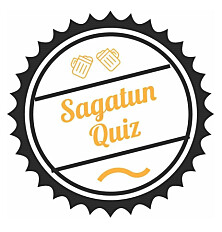 En rund logo med påskrift Sagatun Quiz. Blant annet med to ølglass.