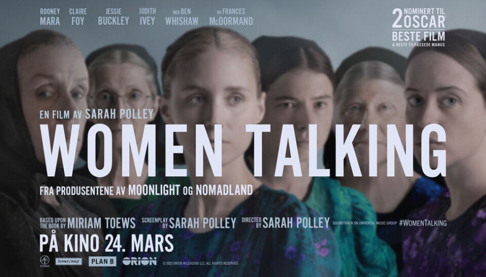 Rindal Kino Filmplakat hvor vi ser 6 kvinner og foran de står det med stor skrift 'Women talking'