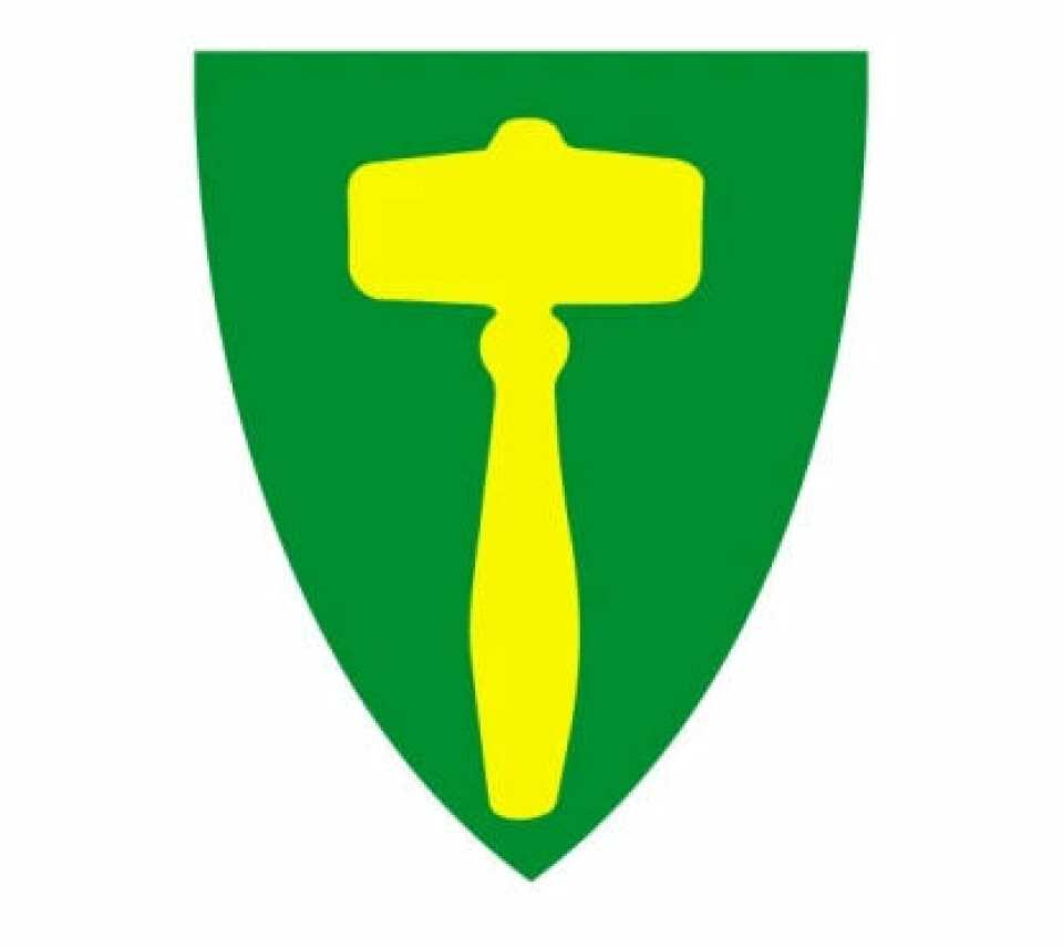 Kommunevåpenet til Rindal kommune. Ei gul kommunestyreklubbe på grønn bunn.