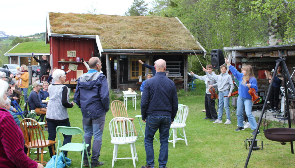 Mange danser på gressplenen til musikk