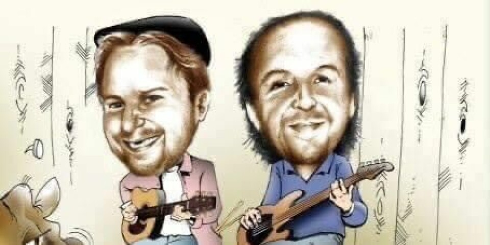 En karikatur av to menn som spiller gitar