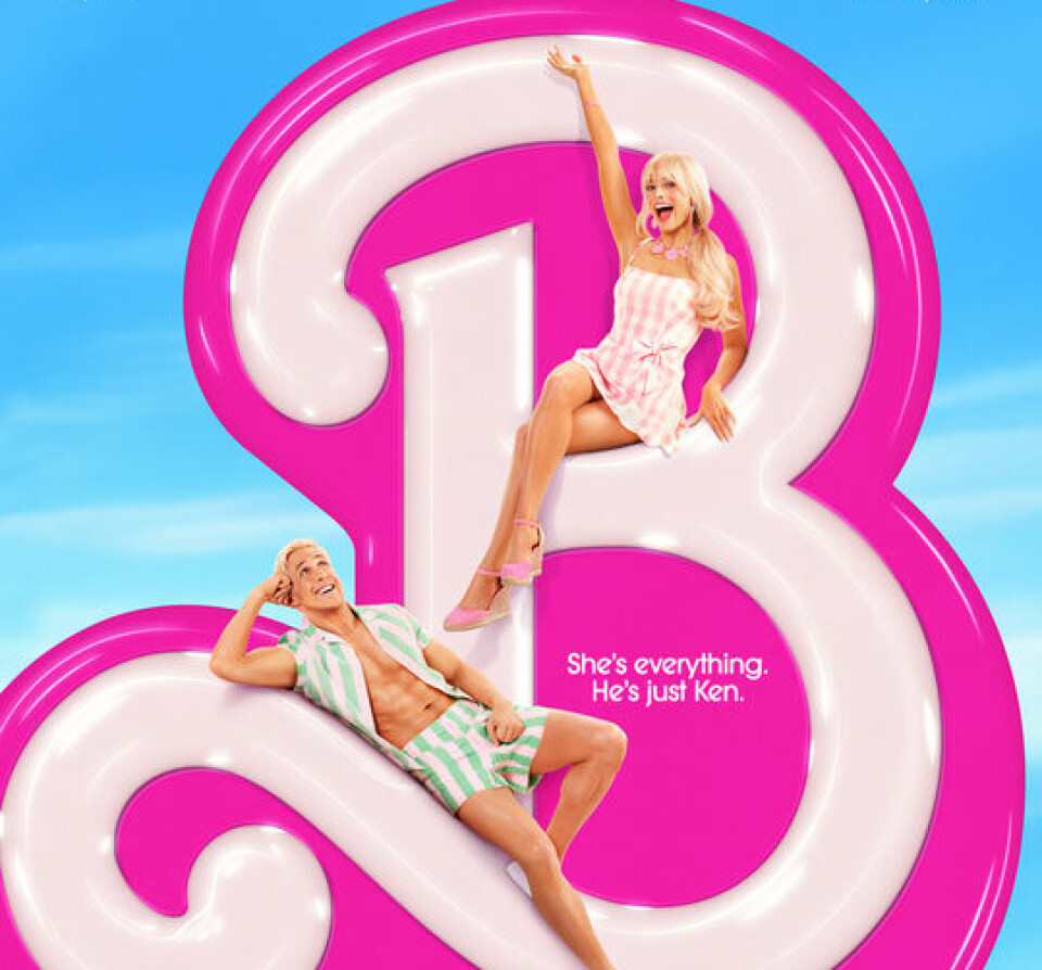 En rosa og blå filmplakat for filmen 'barbie'