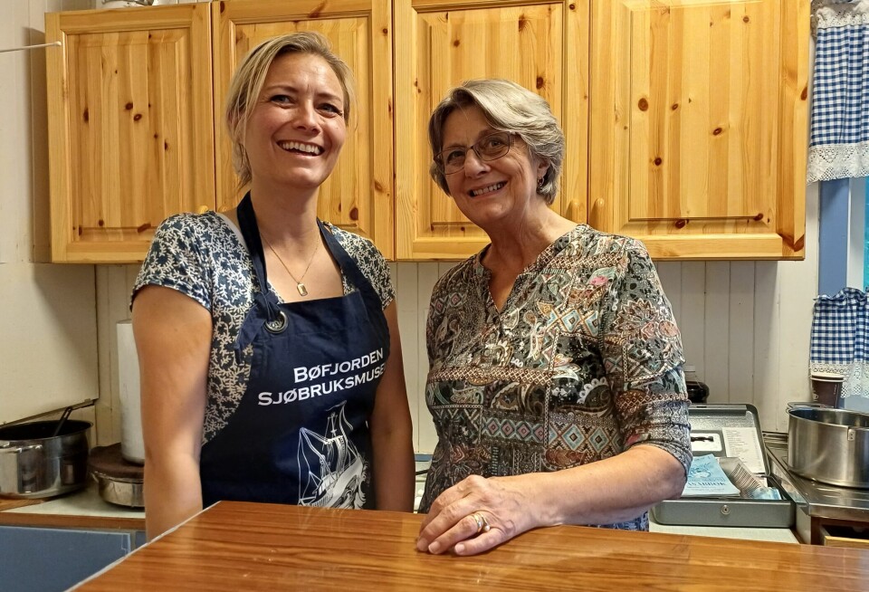 To smilende damer på et kjøkken.