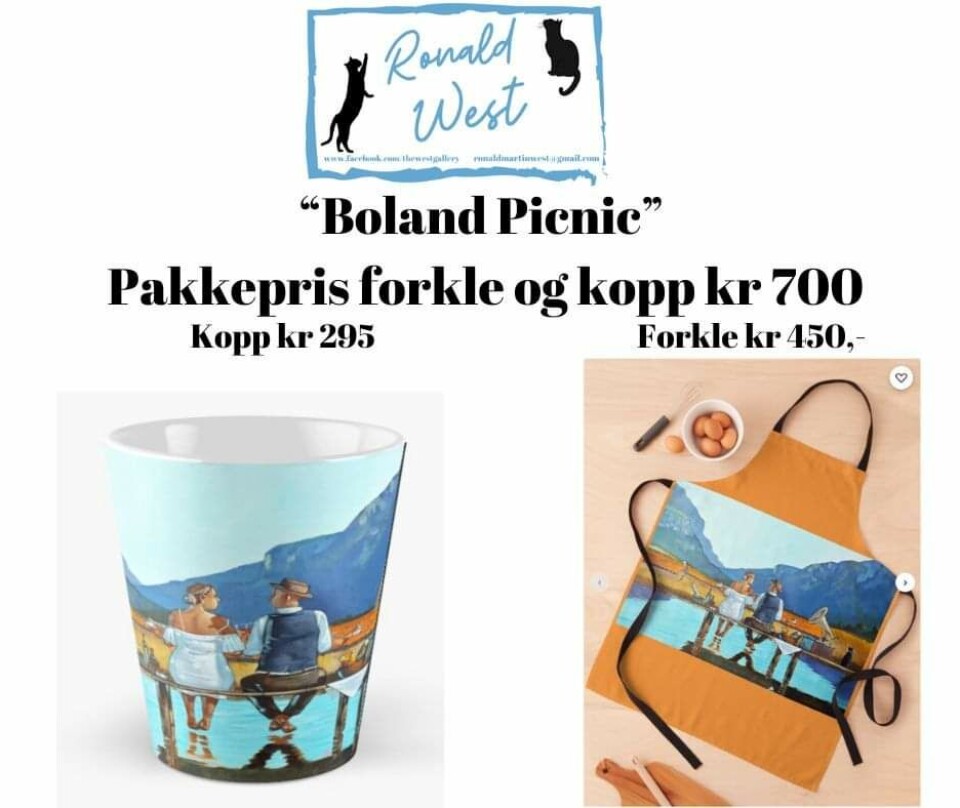 Gaveideer fra Dalalåven En kopp og et forkle i en pakkepris til 700 kr.