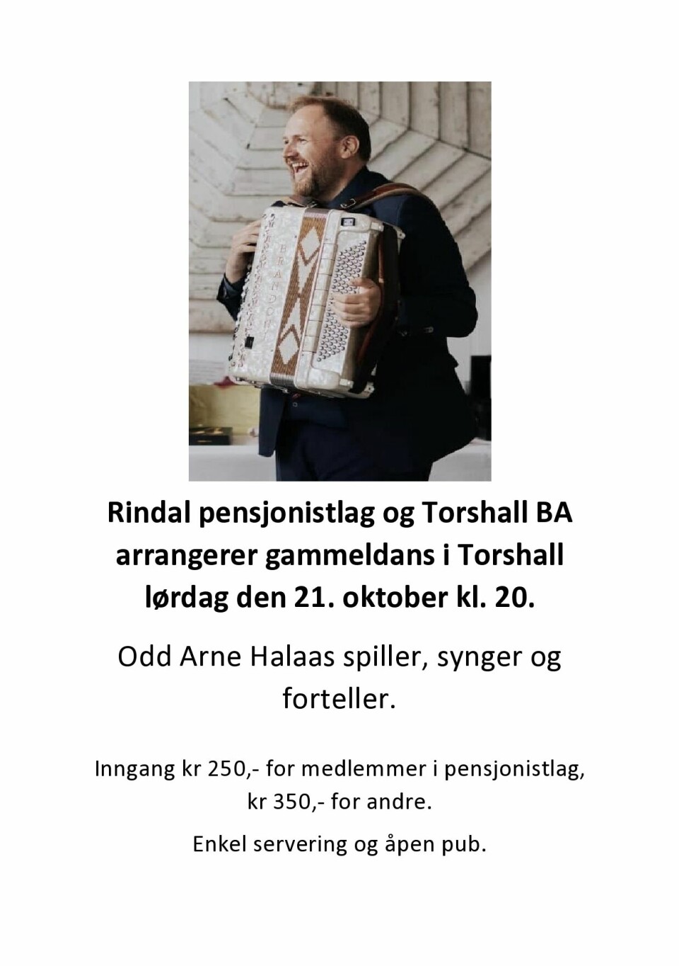 En plakat for fest på Torshall lørdag 21. oktober klokken 20.00
