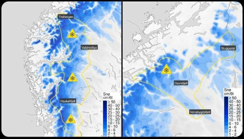 Planlegger du å kjøre over fjellet i Sør-Norge? Grafikk med kart og varsel