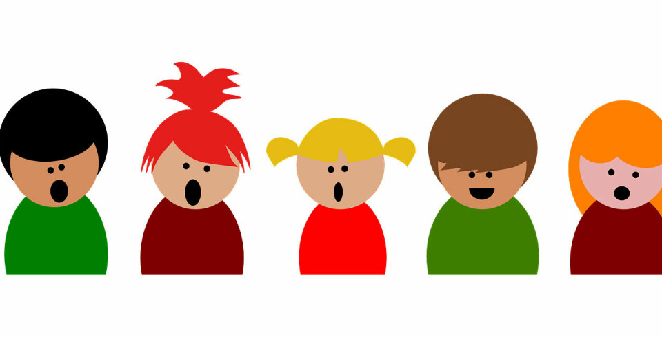 Tegning av fem syngende barn