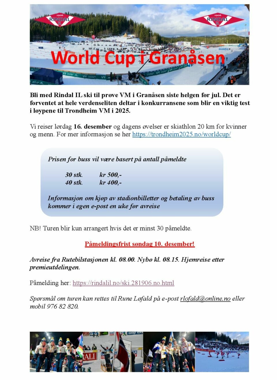Plakat med informasjon om World Cup i Granåsen 16. desember 2023.