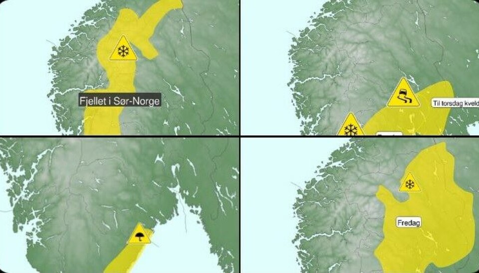 En liten oversikt over farevarsel i Sør-Norge