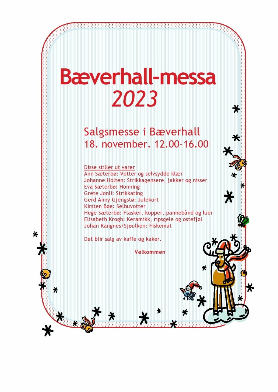 Plakat for Bæverhall-messa 2023. 18. november 12.00 til 16.00