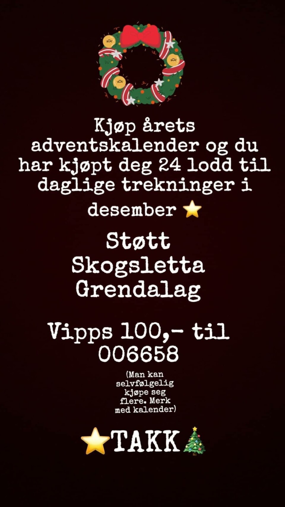 Skogslettas adventskalender 2023 Plakat for Skogslettas adventskalender 2023