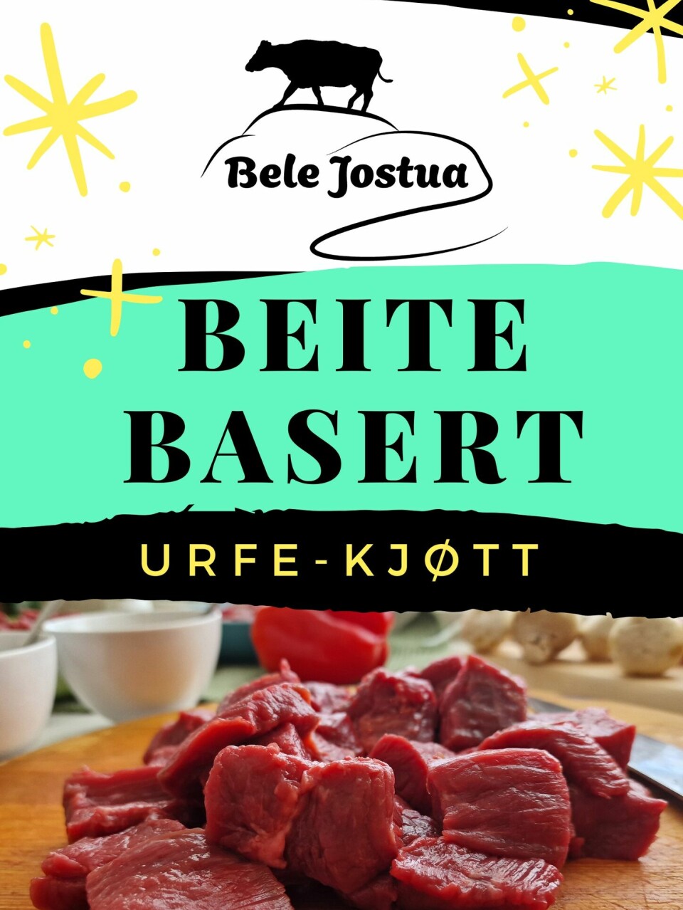 Plakat med reklame for urfe-kjøtt fra Bele Jostua, Surnadal