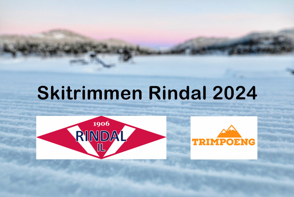 Nærbilde av skispor på badeplassen ved Igltjønna. Logo av Rindal IL og Trimpoeng