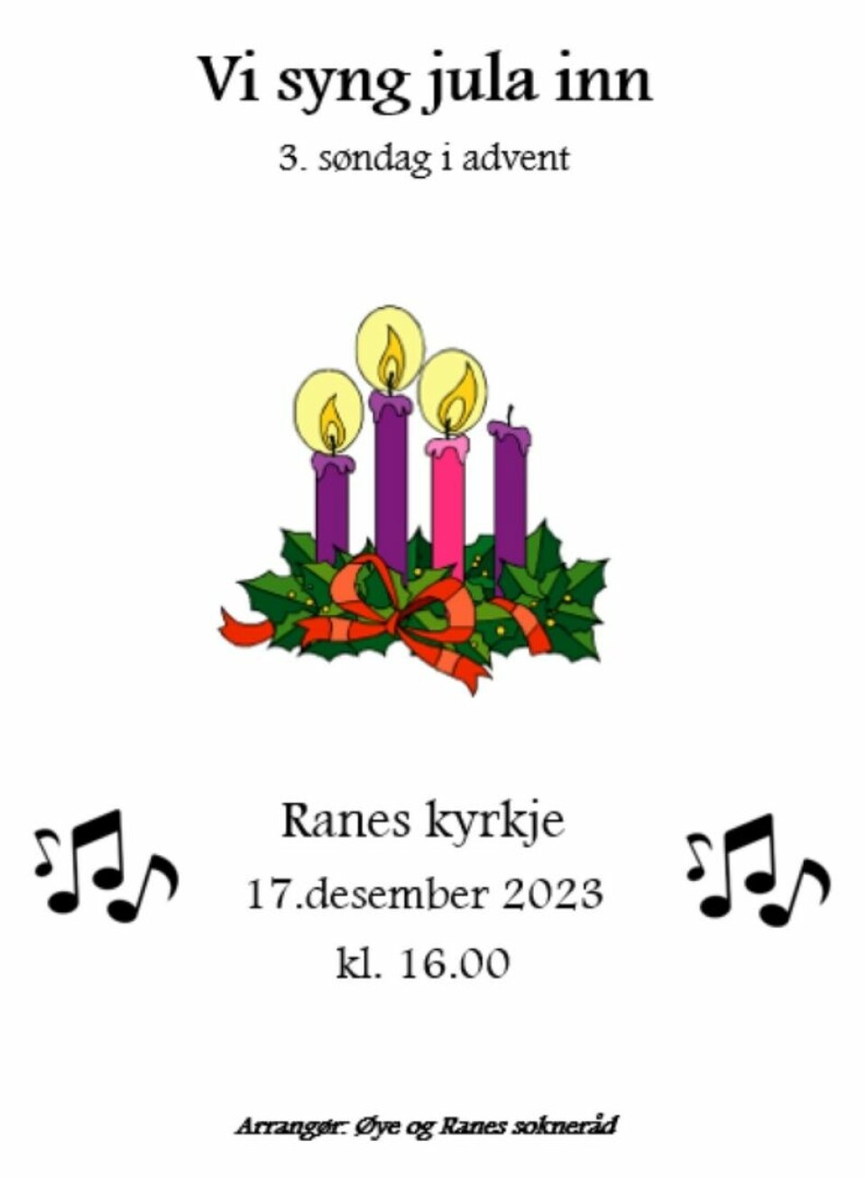 Konsert i Ranes kyrkje 17. desember klokken 16.00
