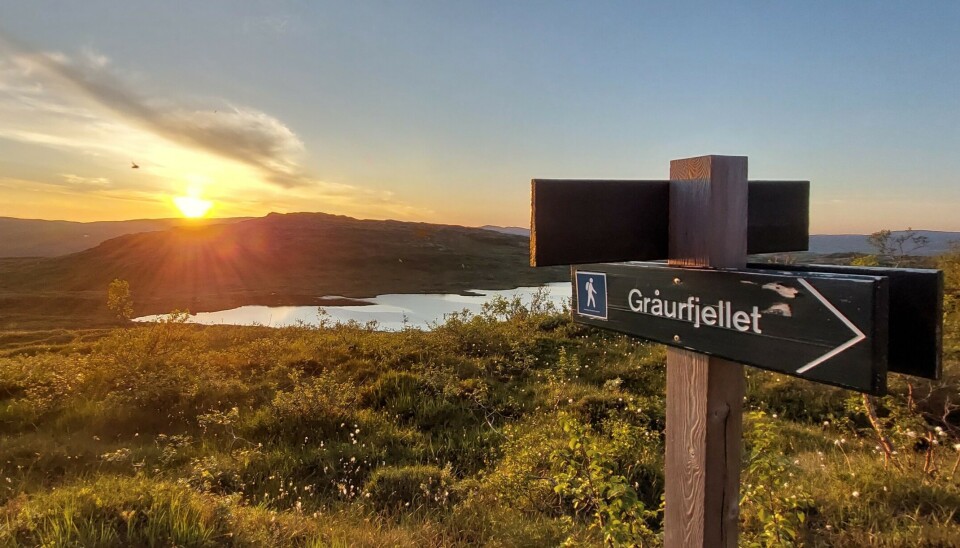 Vinnerbildet i Fjelltrimmen 2023 Et turstiskilt på fjellet.