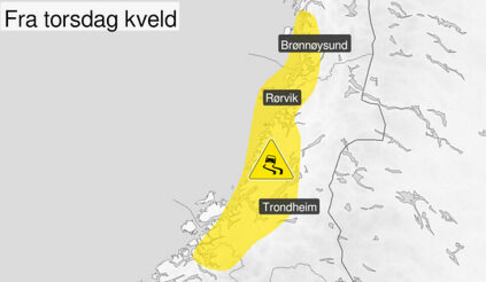 Fare for is fra torsdag kveld Farevarsel for is fra torsdag kveld i trøndelag og Møre og Romsdal